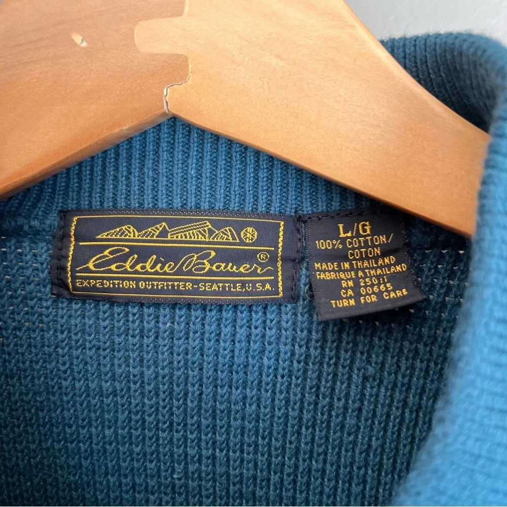 Vintage Eddie Bauer Black Tag Teal Button V Neck Sweater